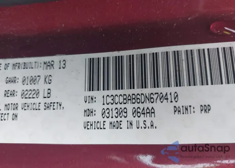 2013 Chrysler 200 Lx из США, поврежденный, VIN 1C3CCBAB6DN670410